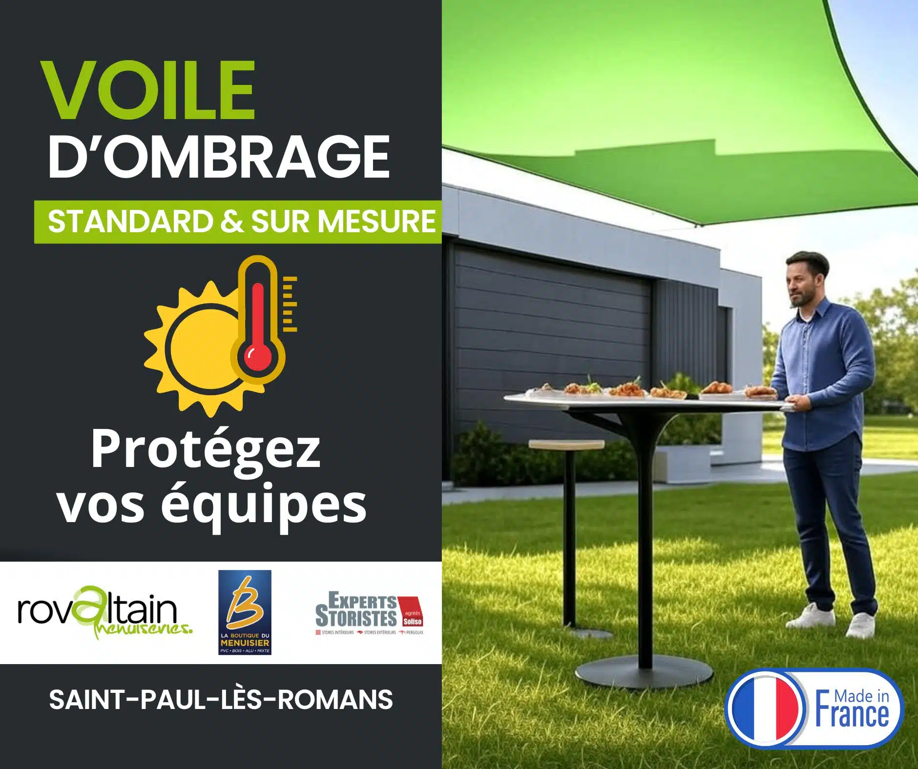 Voile d'ombrage sur mesure à Saint Paul Les Romans